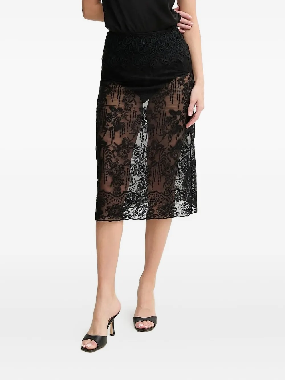Ermanno Scervino Midi-rok met geborduurd kant Zwart