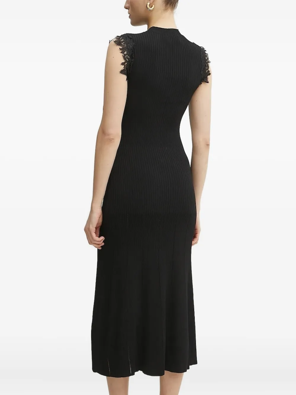 Ermanno Scervino lace-trimmed ribbed-knit midi dress Zwart