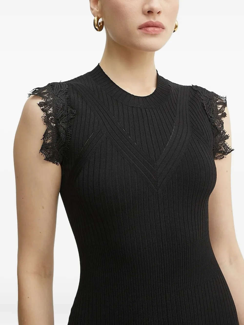 Ermanno Scervino lace-trimmed ribbed-knit midi dress Zwart