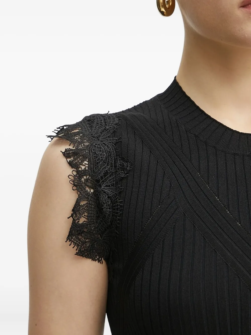 Ermanno Scervino lace-trimmed ribbed-knit midi dress Zwart