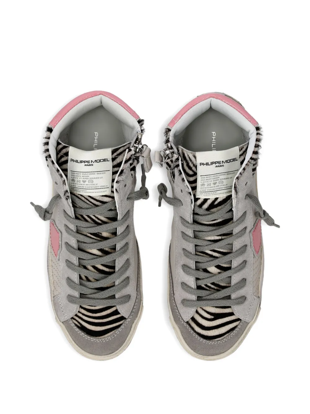 Philippe Model Paris zebra-print leather high-top trainers Grey