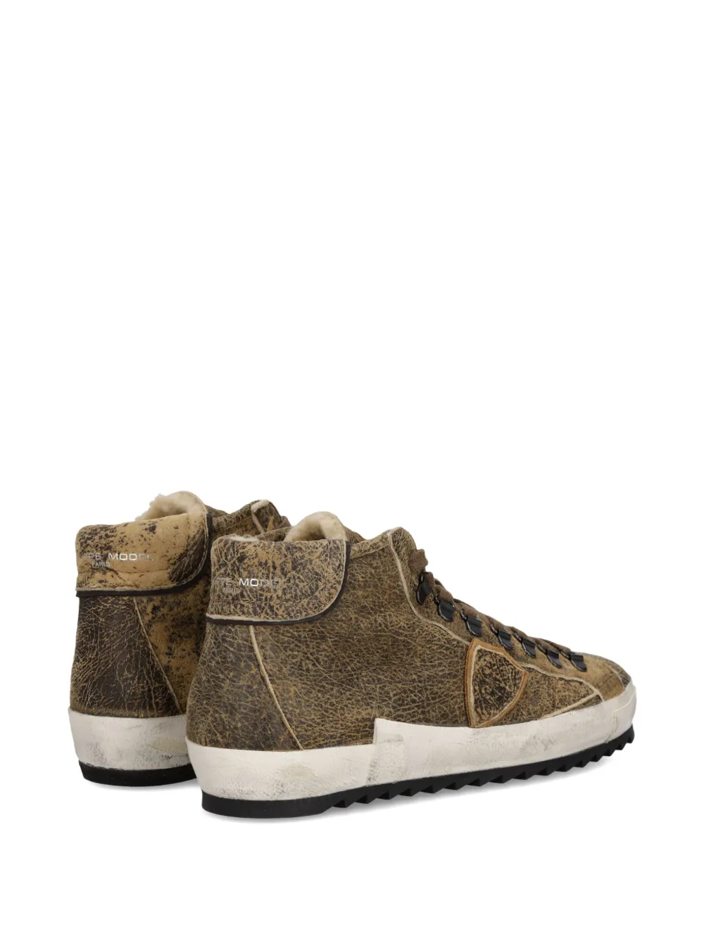Philippe Model Prsx Distressed Leather High-top Sneakers In Brown