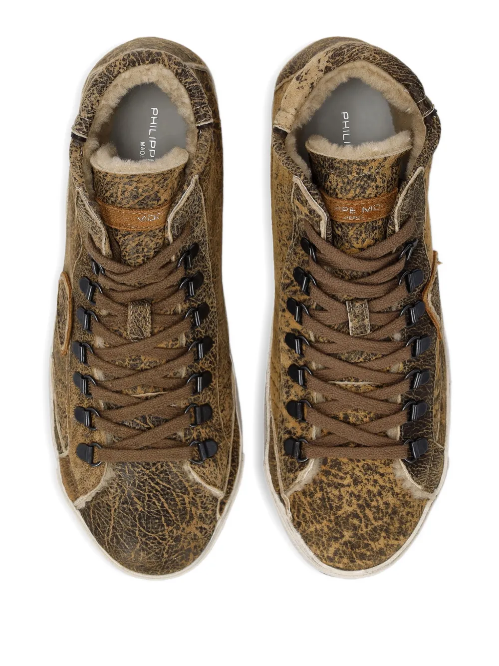 Philippe Model Prsx Distressed Leather High-top Sneakers In Brown