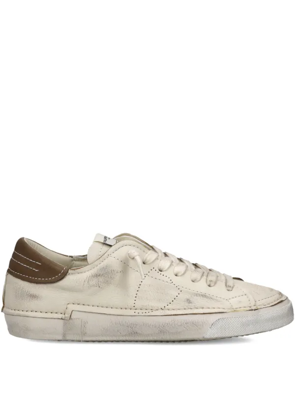 Philippe Model Paris Distressed Leather low-top Sneakers Neutrals  FARFETCH IN