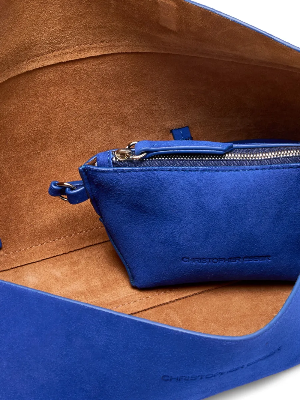 Christopher Esber Gondola Suede Shoulder Bag In Blue