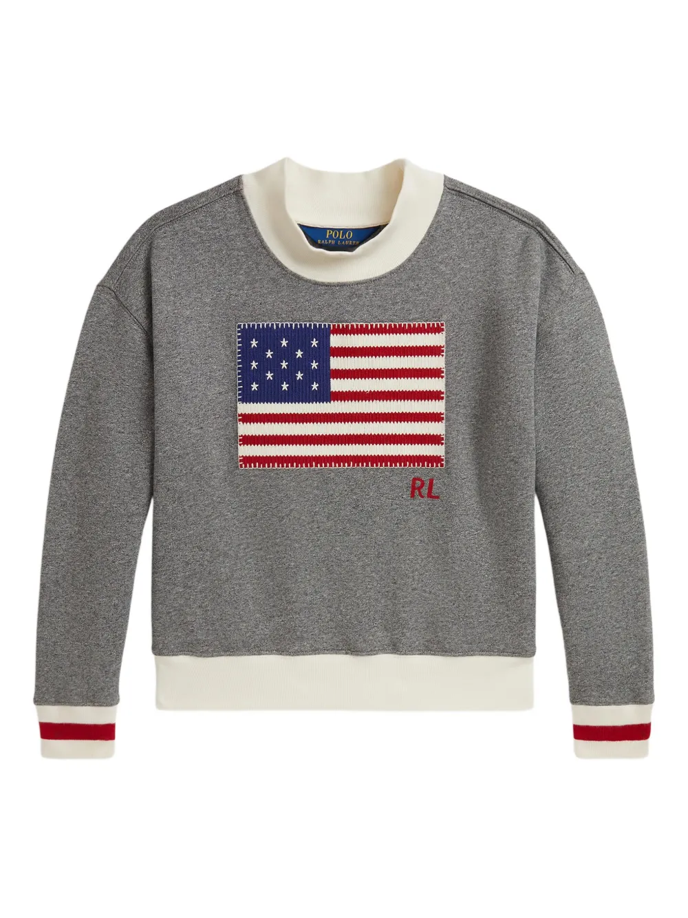 POLO RALPH LAUREN KIDS flag-embroidered crew-neck sweatshirt | Grey | Image 1