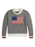 POLO RALPH LAUREN KIDS flag-embroidered crew-neck sweatshirt - Grey