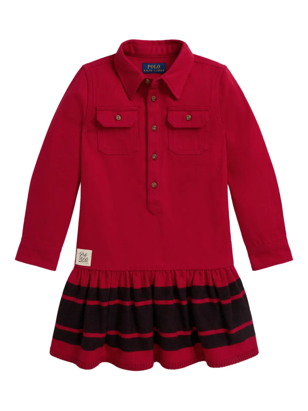 POLO RALPH LAUREN KIDS collared striped-skirt cotton dress | Red | Image 1