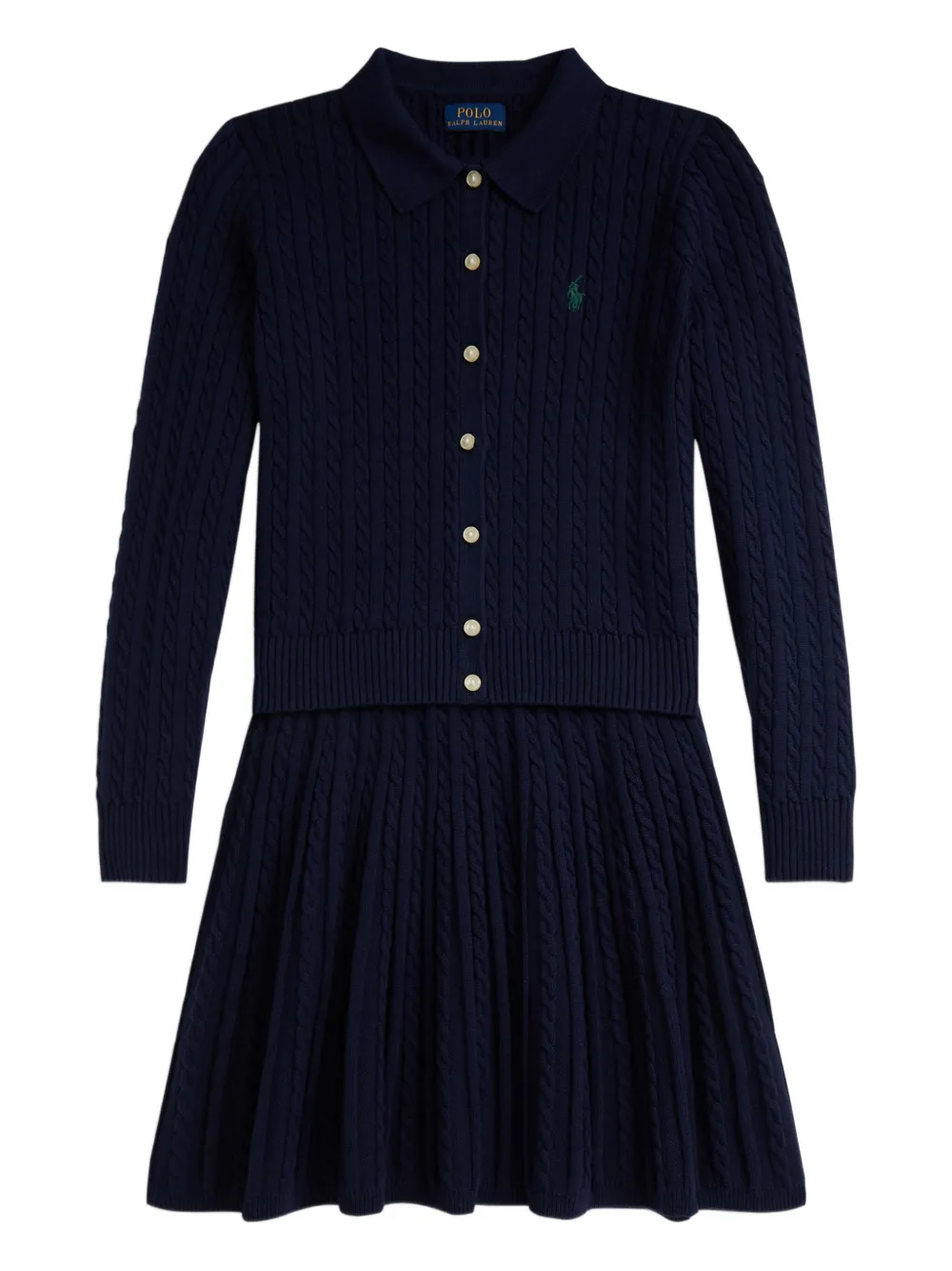 POLO RALPH LAUREN KIDS ケーブルニット ポロワンピース - ブルー POLO RALPH LAUREN KIDS ケーブルニット ポロワンピース - ブルー