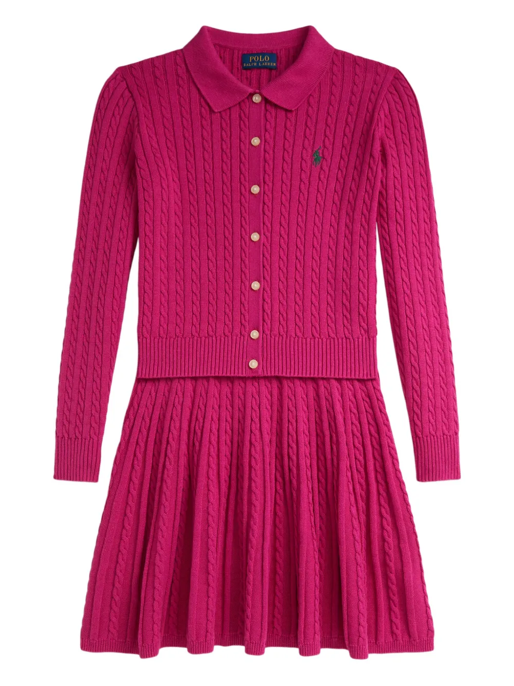 POLO RALPH LAUREN KIDS Kabelgebreide rok en top met kraag set Roze