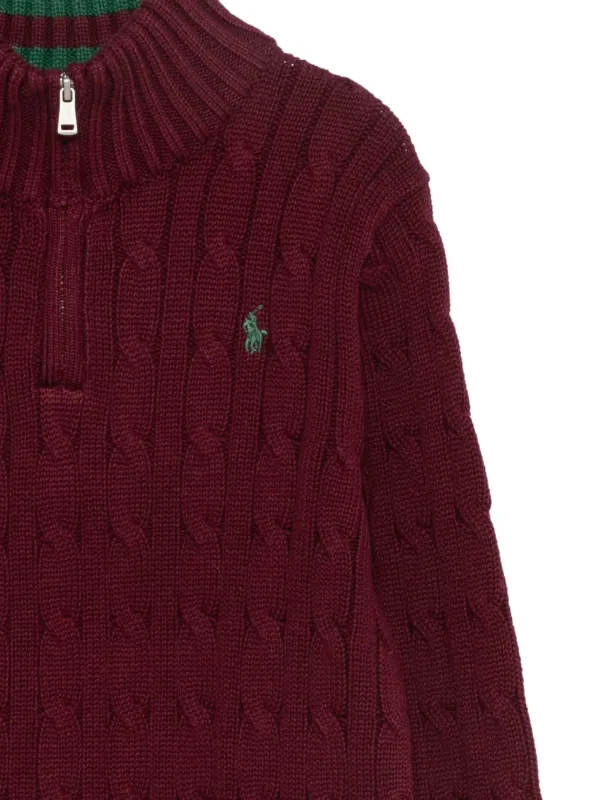 美品POLO RALPH LAUREN ハーフジップ ケーブルニット 現行 赤M POLO RALPH LAUREN KIDS ケーブルニット ハーフジップ セーター