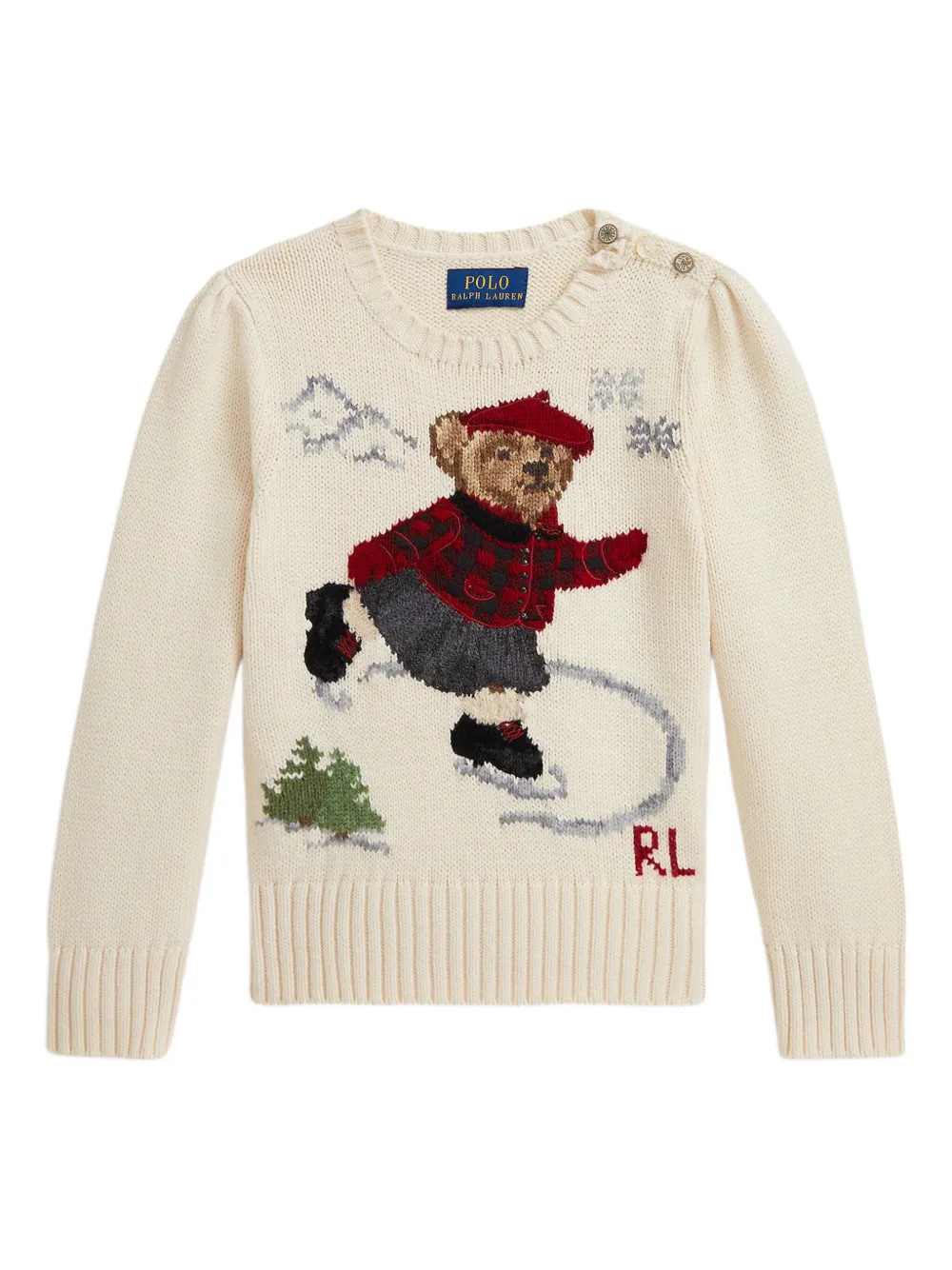 POLO RALPH LAUREN KIDS ice-skating bear-intarsia cotton sweater | Neutrals | Image 1