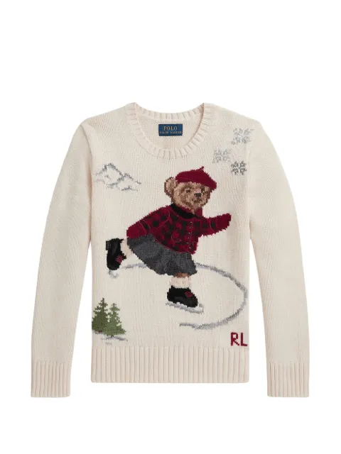 POLO RALPH LAUREN KIDS ice-skating bear-intarsia cotton sweater