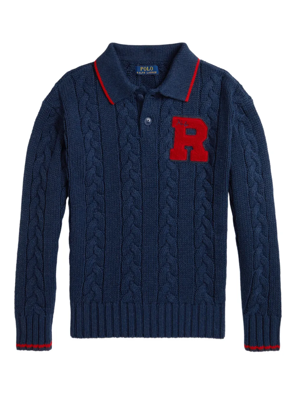 POLO RALPH LAUREN KIDS ケーブルニット ポロセーター - ブルー POLO RALPH LAUREN KIDS ケーブルニット ポロセーター - ブルー