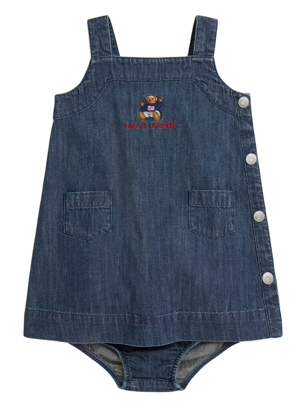 POLO RALPH LAUREN KIDS スクエアネック デニムワンピース - ブルー POLO RALPH LAUREN KIDS スクエアネック デニムワンピース - ブルー