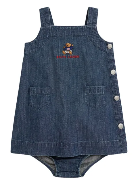 POLO RALPH LAUREN KIDS square-neck embroidered-bear denim dress
