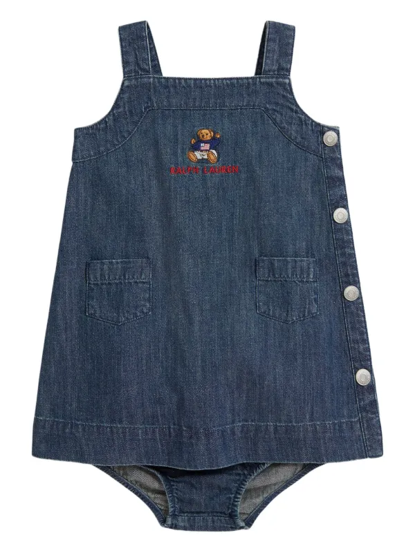 Polo Ralph Lauren Polo Bear Denim Overall Dress (3-24 Months) In Blaine Wash, Size 6 Mths Polo Ralph Lauren Polo Bear Denim Overall Dress (3-24 Months) In Blaine Wash, Size 6 Mths