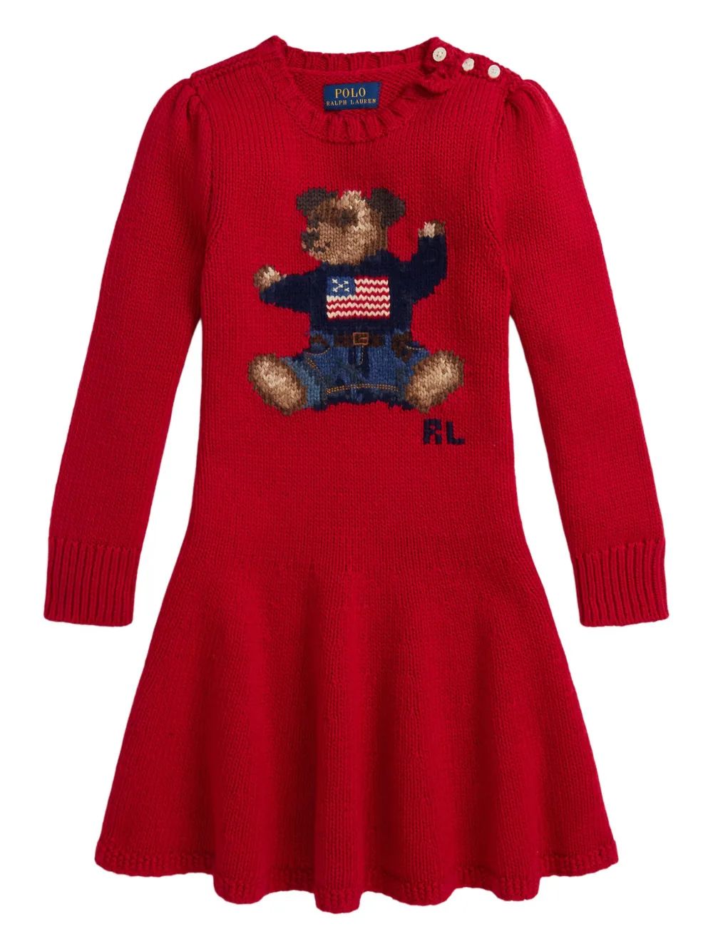 POLO RALPH LAUREN KIDS Jurk met lange mouwen en Polo Bear-intarsia Rood