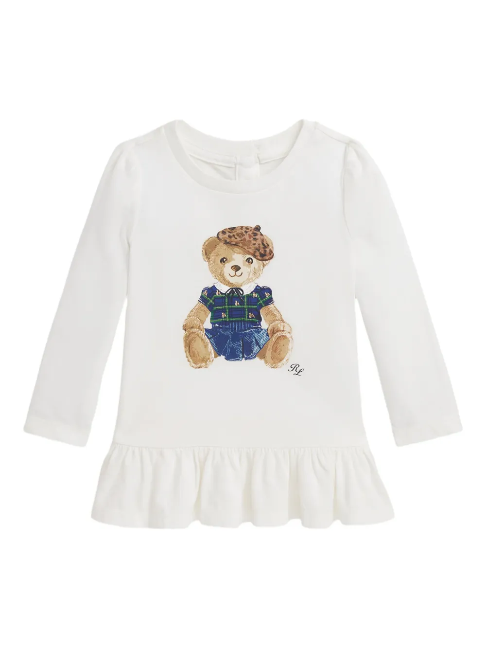 POLO RALPH LAUREN KIDS T-shirt met beerprint en ruches Wit