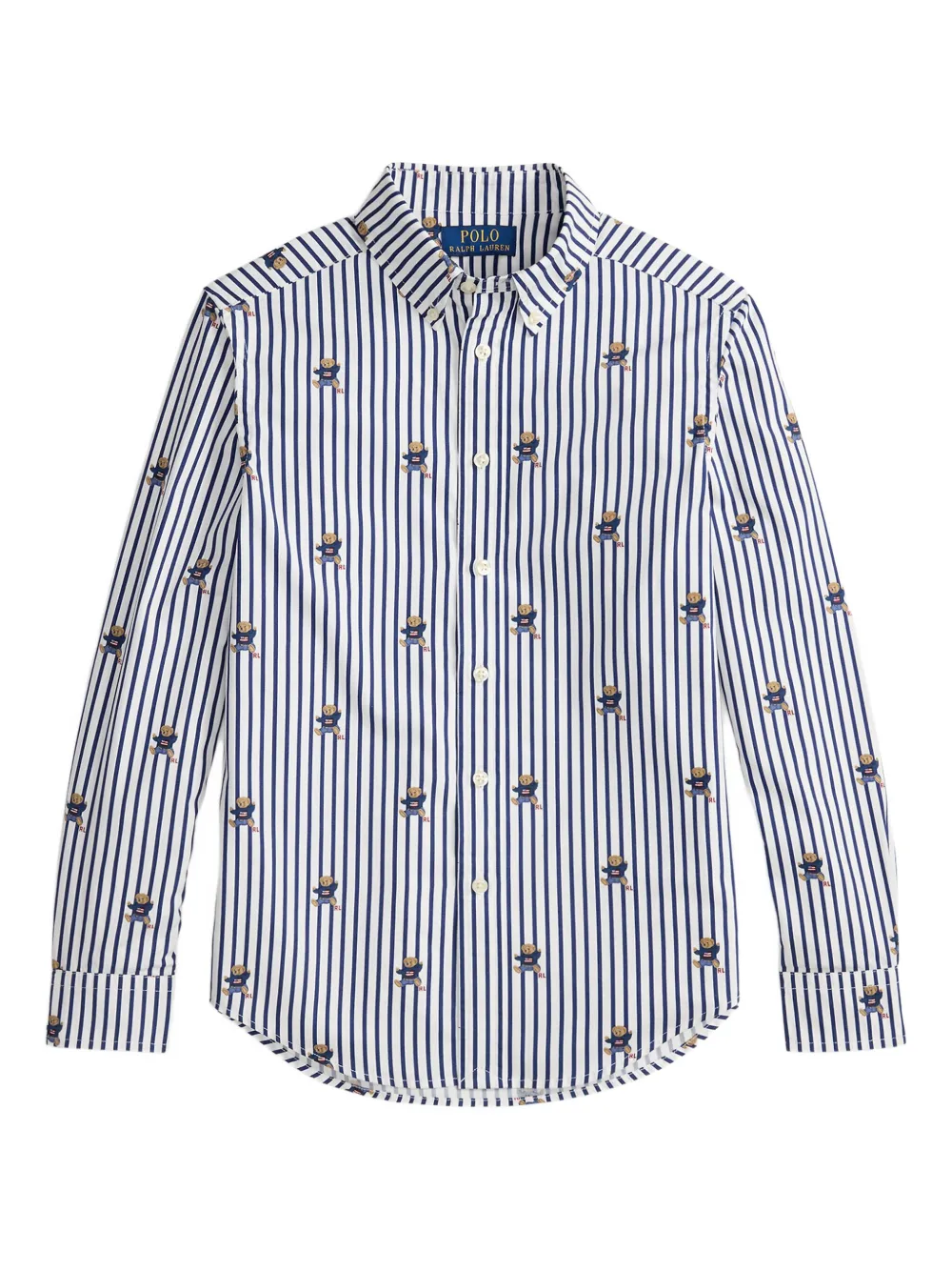 POLO RALPH LAUREN KIDS Gestreept shirt met beerprint Wit