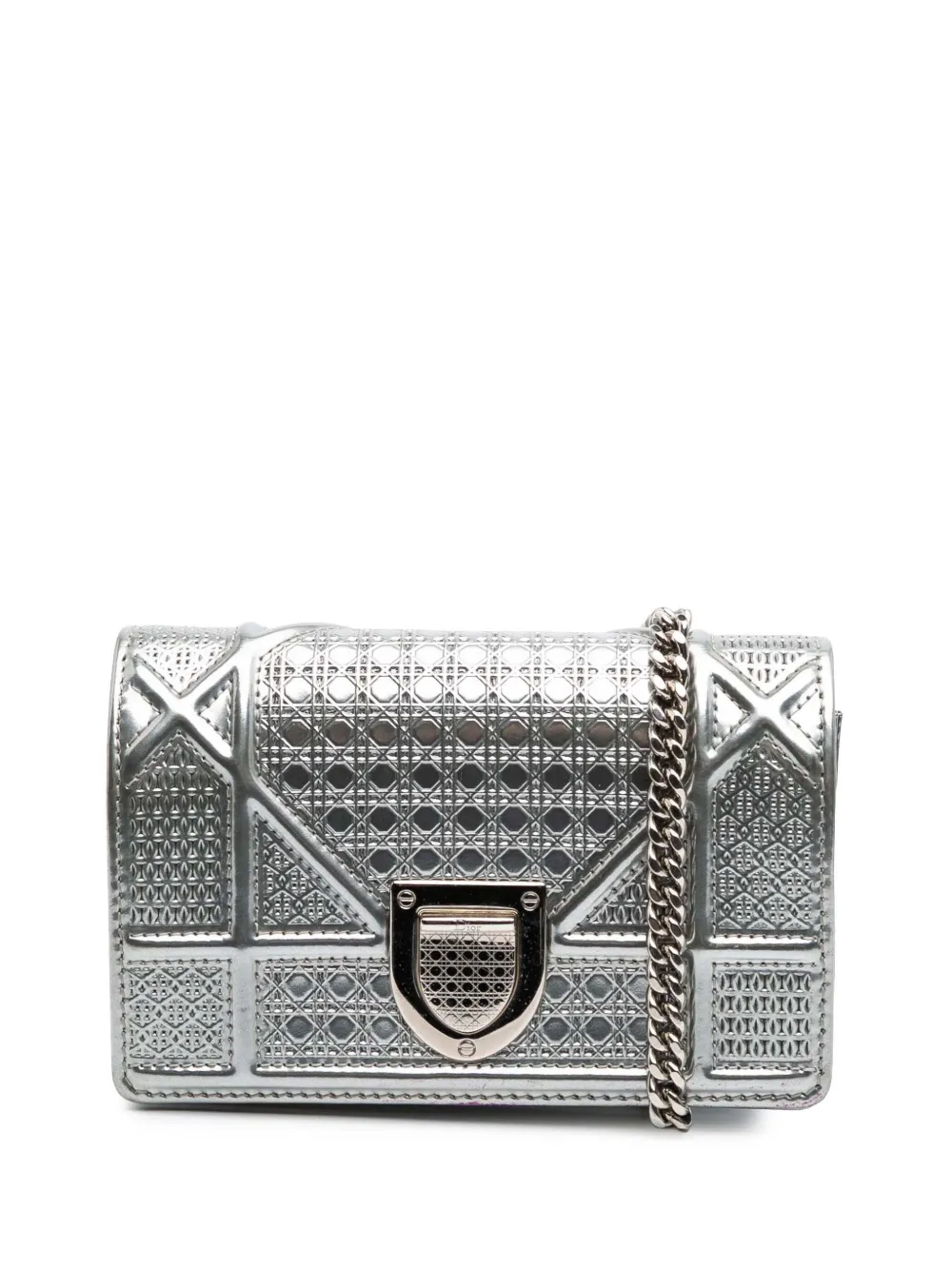 Christian Dior Pre-Owned 2016 ベイビー メタリック パテント マイクロカナージュ ディオラマ フラップ Christian Dior Pre-Owned 2016 ベイビー メタリック パテント マイクロカナージュ ディオラマ フラップ