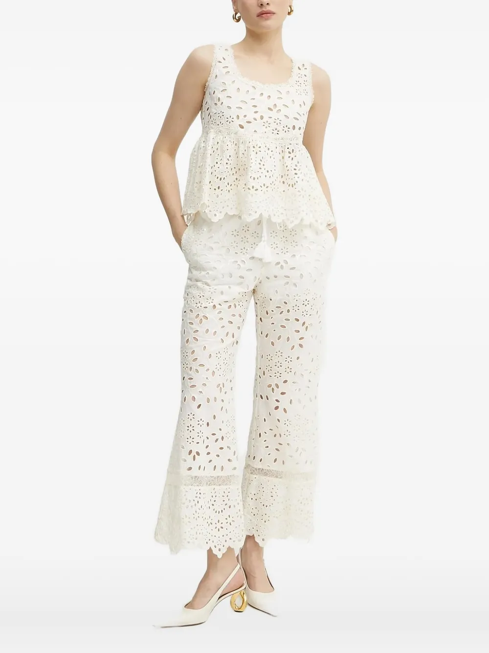 Ermanno Scervino Embroidery-eyelet Lace-trim Top In White