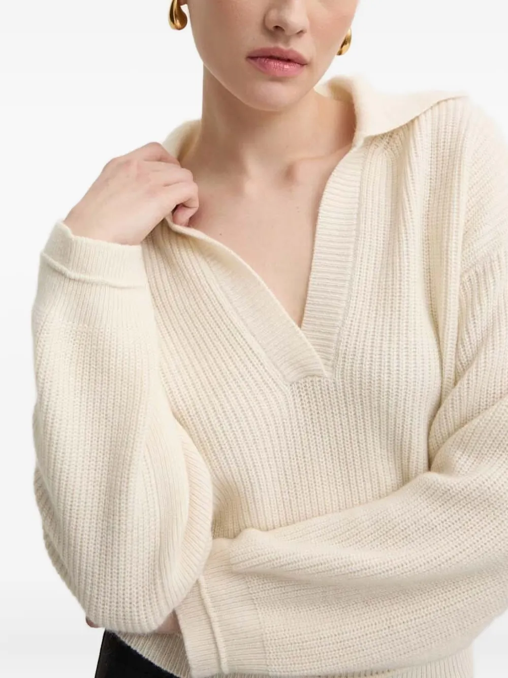 Liviana Conti Geribbelde trui met polokraag Beige