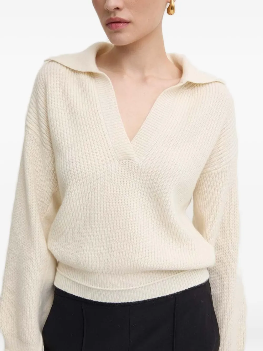 Liviana Conti Geribbelde trui met polokraag Beige