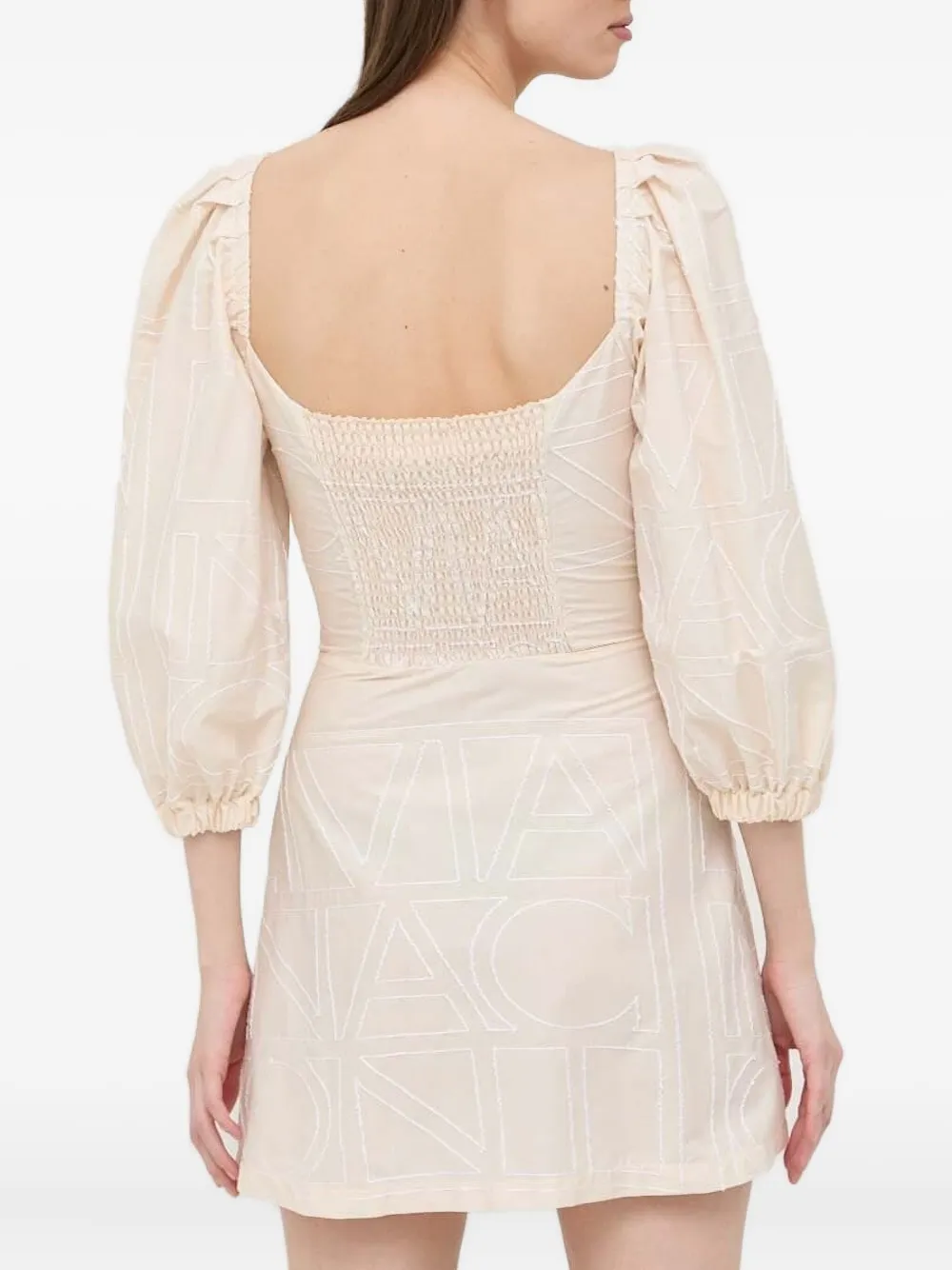 Liviana Conti puff-sleeve embroidered mini dress - Beige