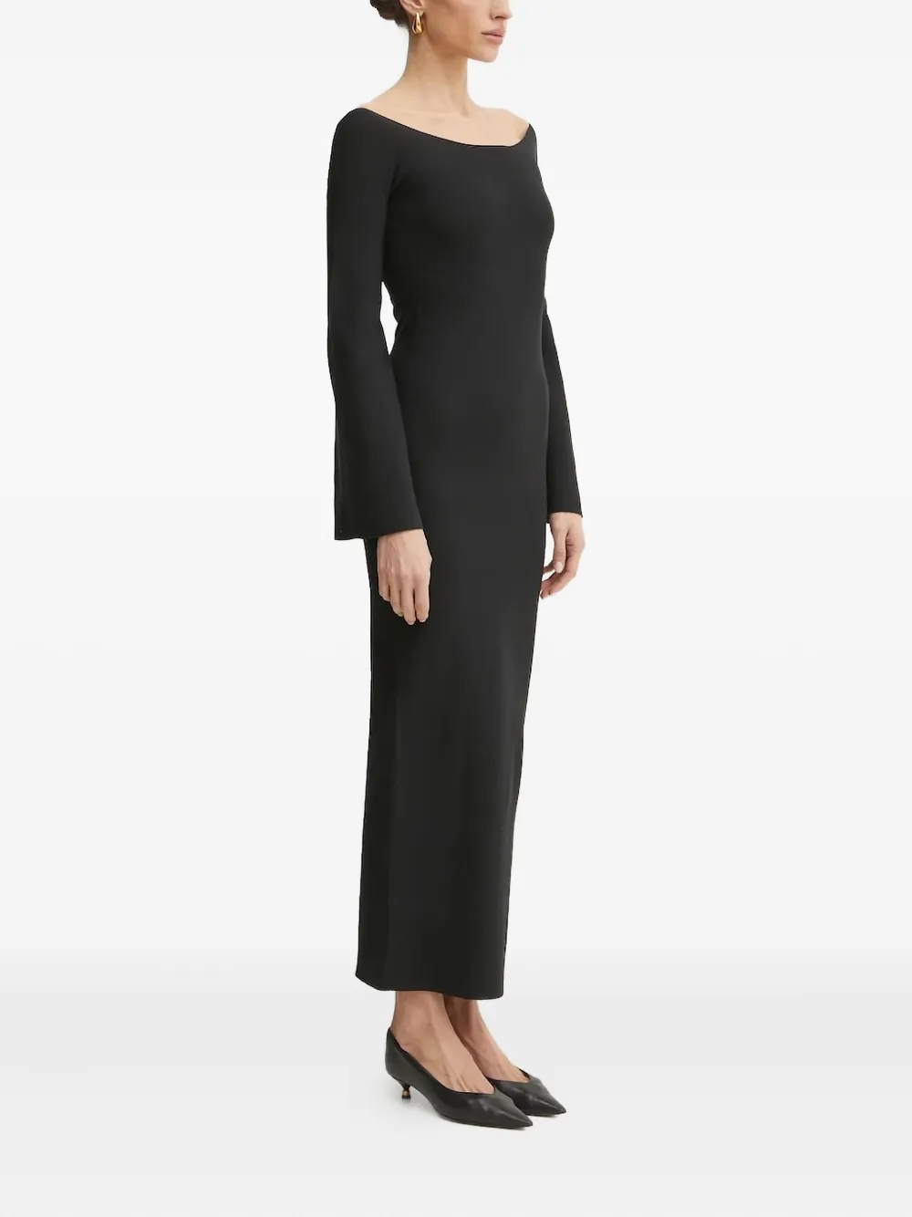 Liviana Conti Boat-neck Bell-sleeve Maxi Dress In Black