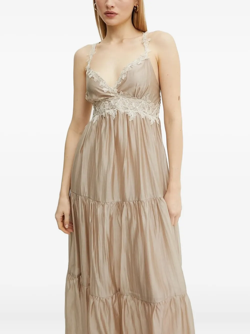 Ermanno Scervino lace-trimmed tiered maxi dress Beige