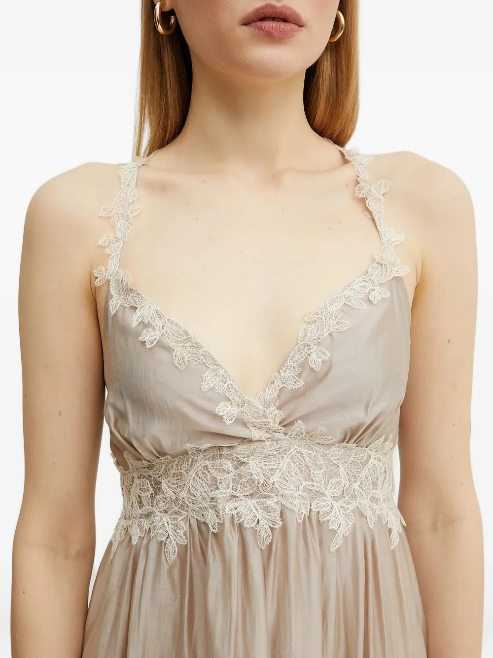 Ermanno Scervino lace-trimmed tiered maxi dress Beige