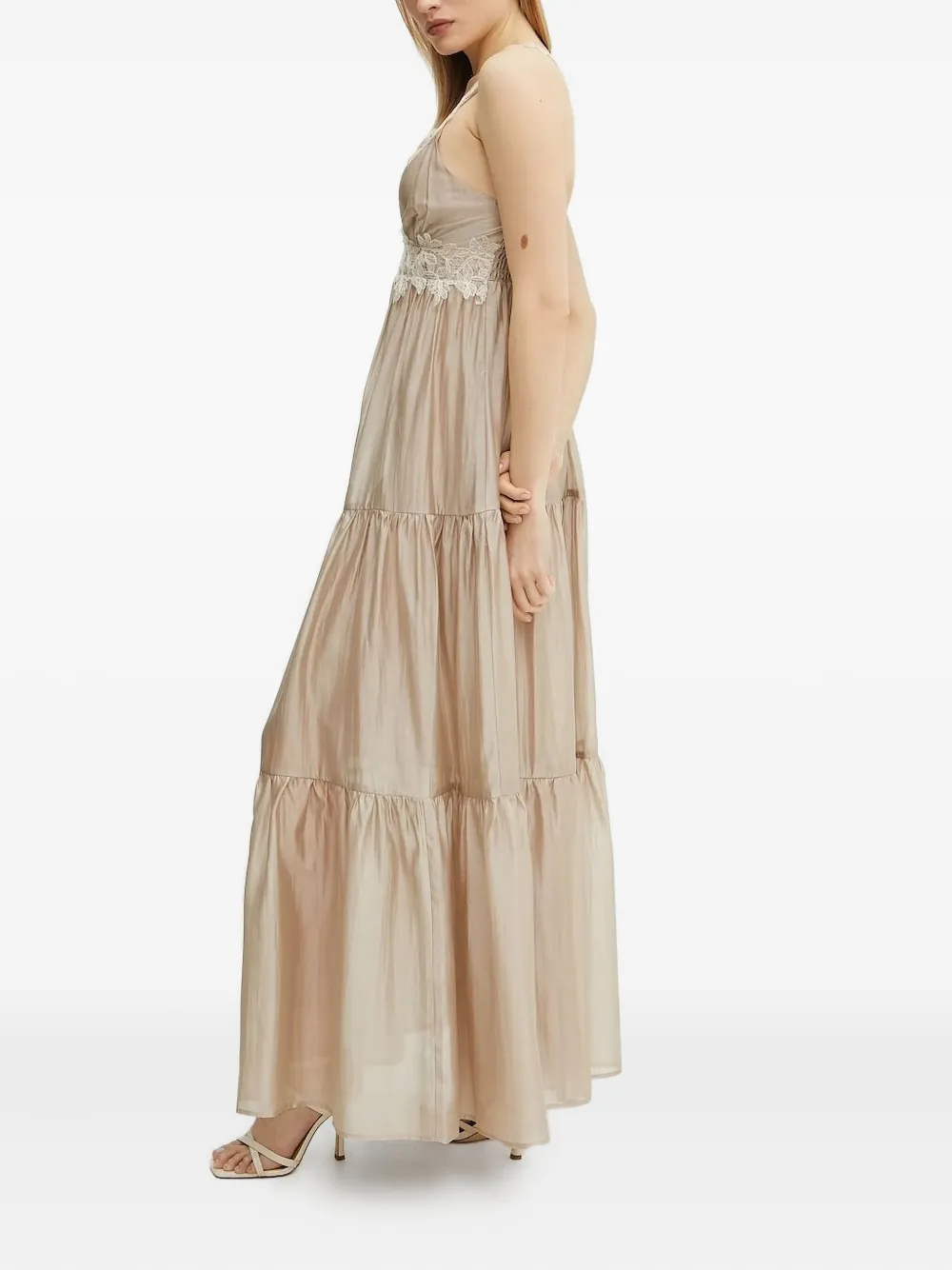 Ermanno Scervino lace-trimmed tiered maxi dress Beige