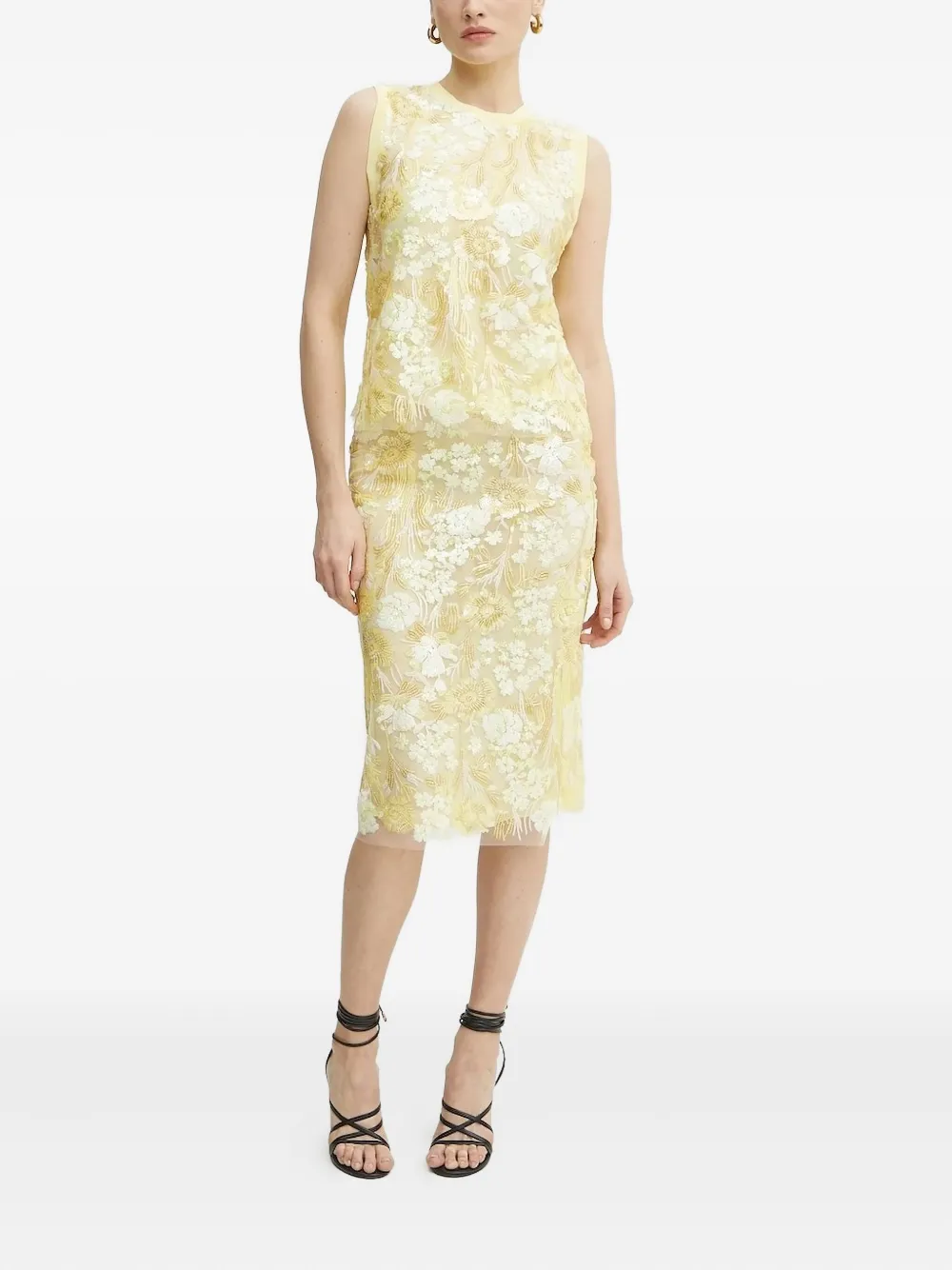 Ermanno Scervino floral-embroidered midi dress Geel