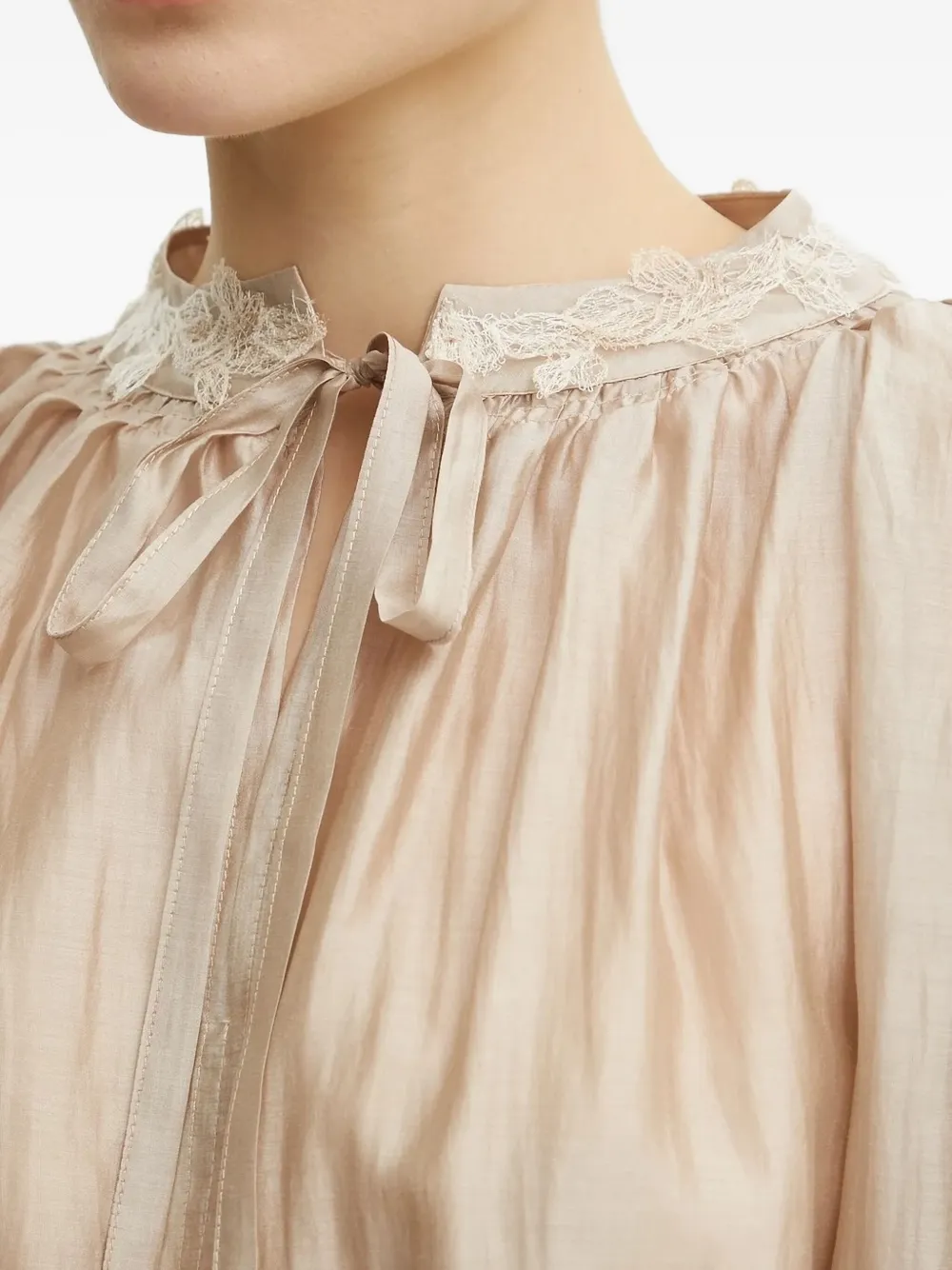 Ermanno Scervino Top met afwerking van kant en gestrikte hals Beige