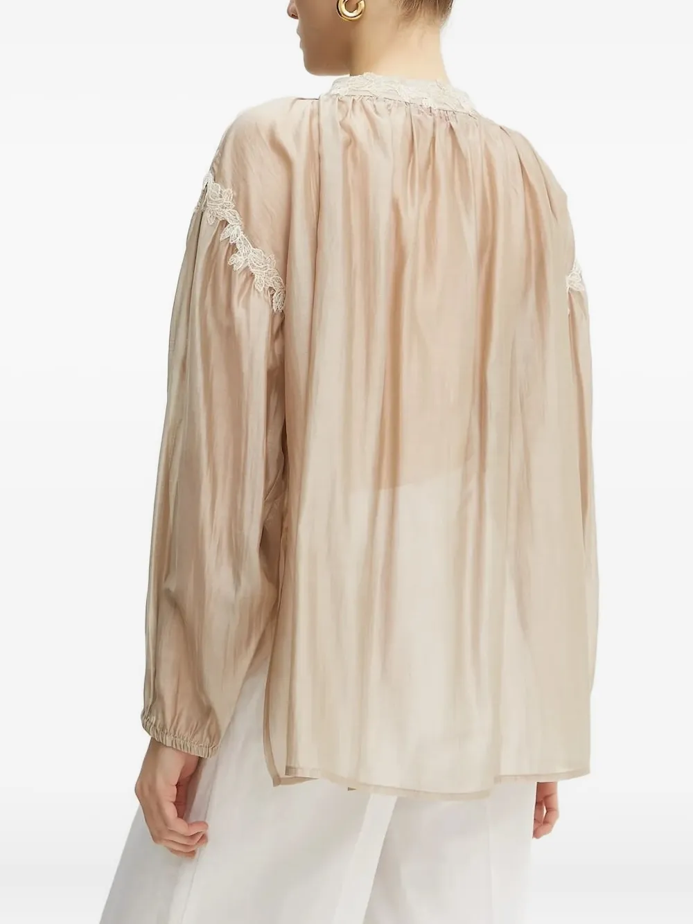 Ermanno Scervino lace-trimmed tie-neck top | Blouses | Image 2