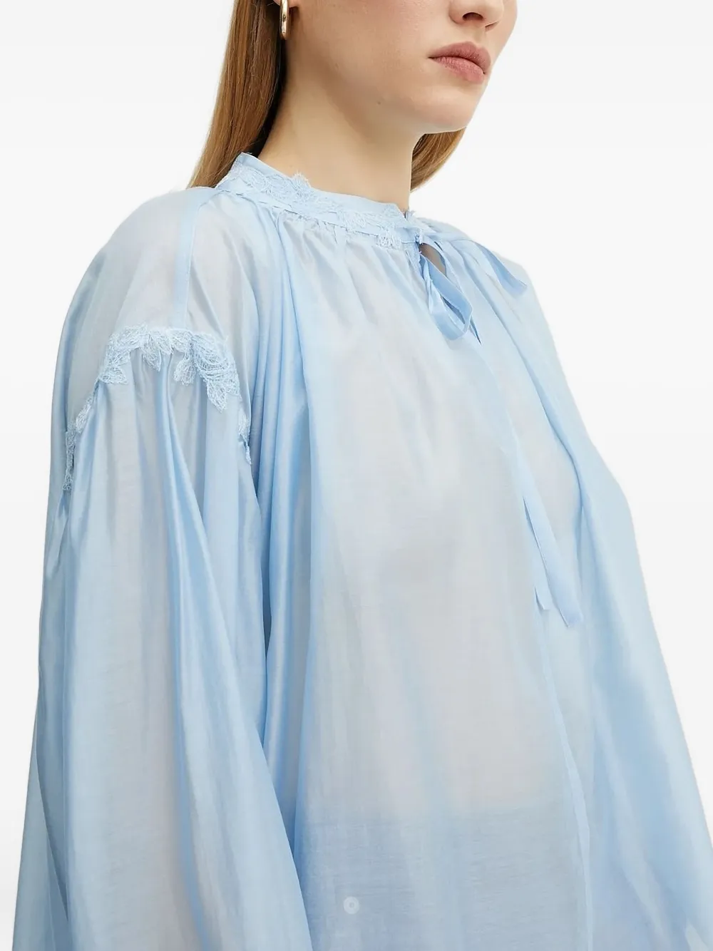 Ermanno Scervino Top met kanten afwerking en ballonmouwen Blauw