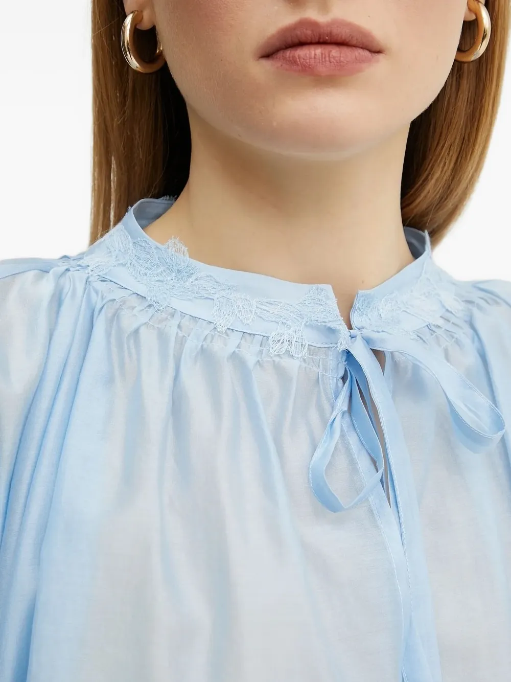 Ermanno Scervino Top met kanten afwerking en ballonmouwen Blauw