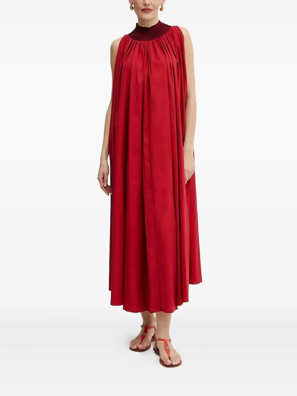 Liviana Conti Geplooide maxi-jurk met hoge hals - Rood