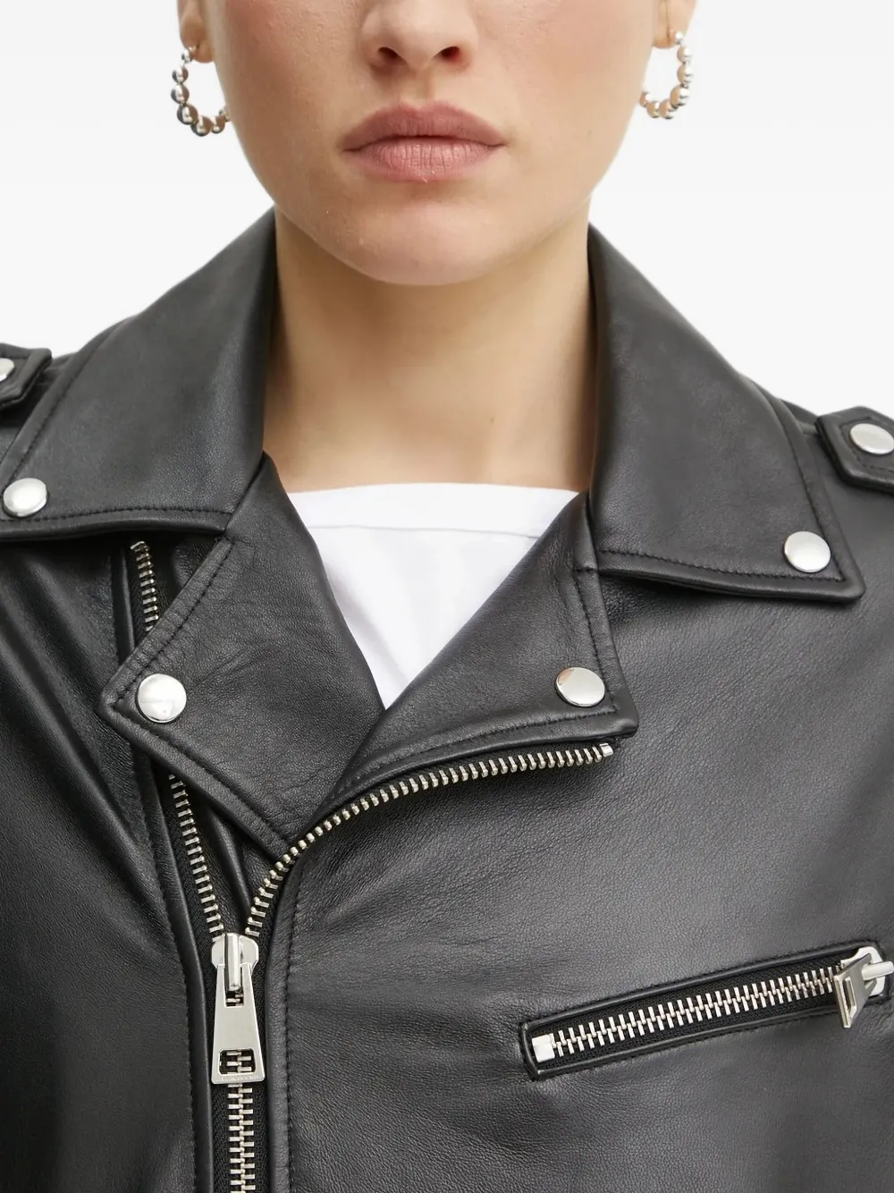 Liviana Conti Leren bikerjack Zwart