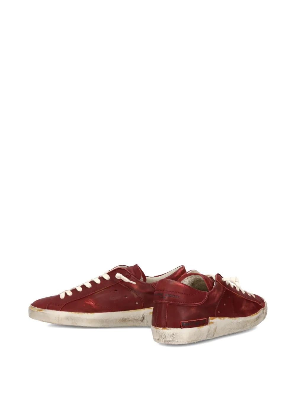 Philippe Model Paris Prsx distressed leather lace-up sneakers Red