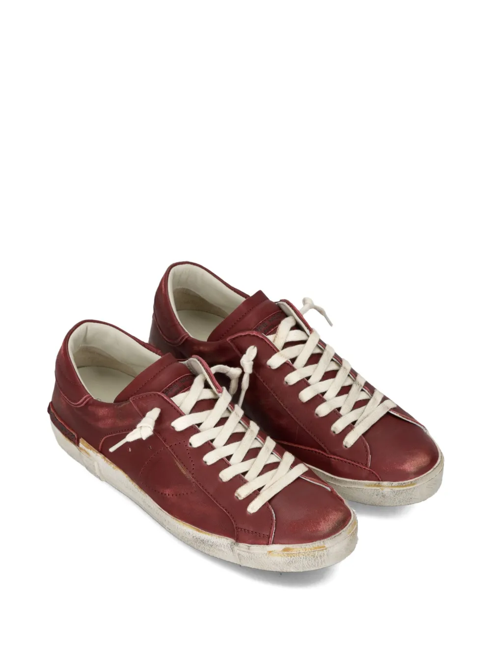 Philippe Model Paris Prsx distressed leather lace-up sneakers Red