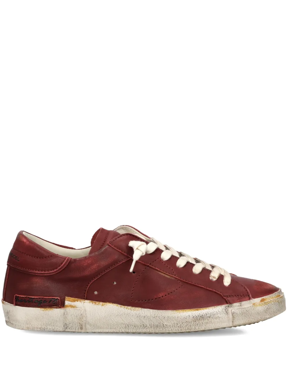 Philippe Model Paris Prsx distressed leather lace-up sneakers Red