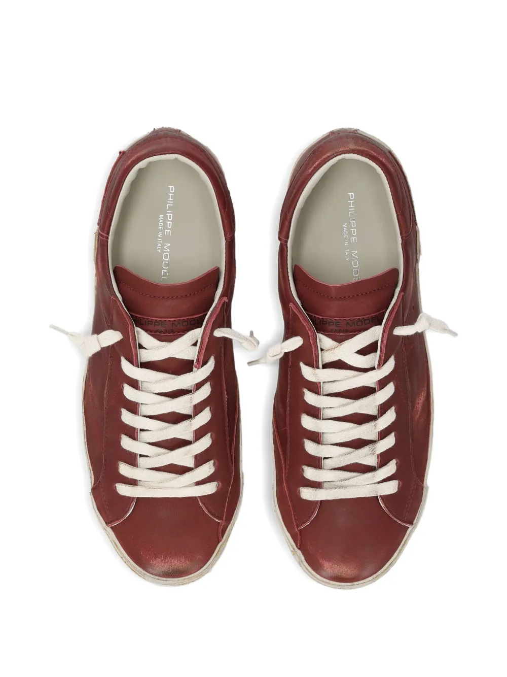 Philippe Model Paris Prsx distressed leather lace-up sneakers Red