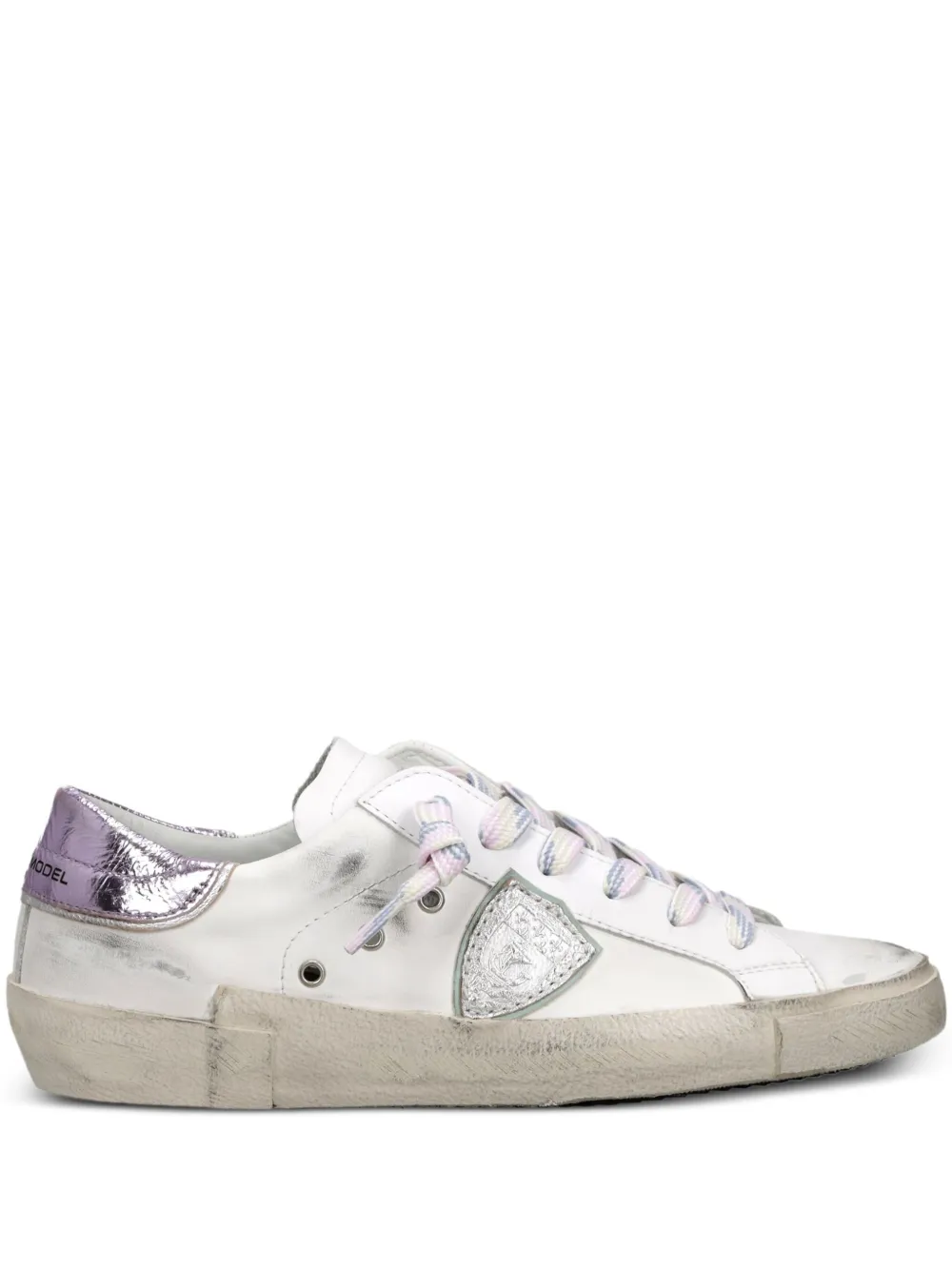 Philippe Model Paris metallic distressed sneakers | White | Image 1
