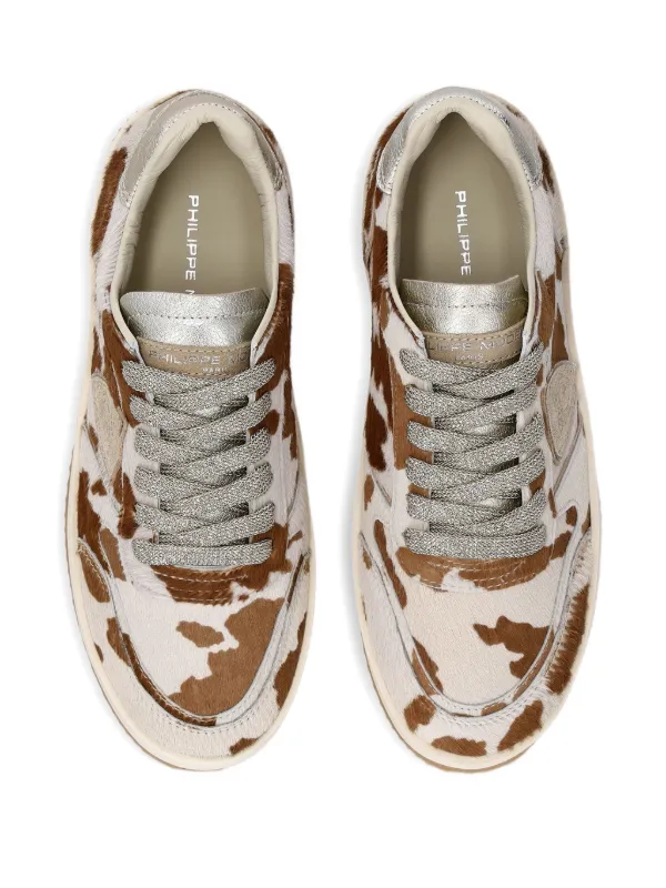 Philippe Model Paris cow-print Leather Sneakers | White