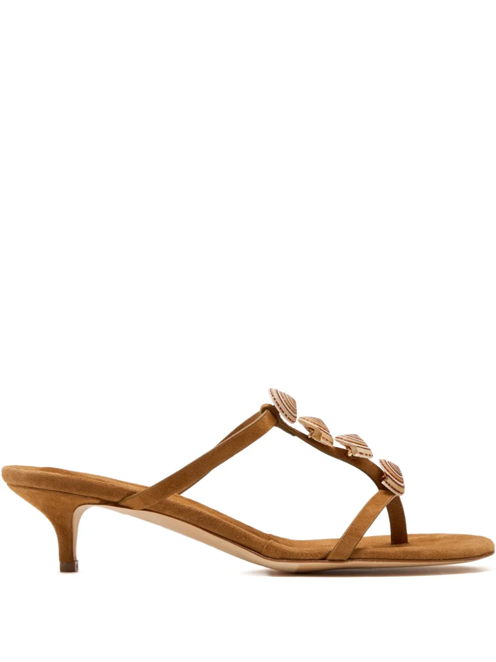 Christopher Esber Shell-embellished Kitten-heel Sandals In Brown