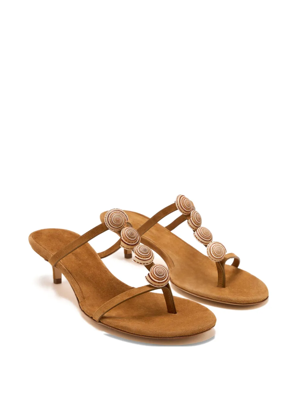 Christopher Esber Shell-embellished Kitten-heel Sandals In Brown