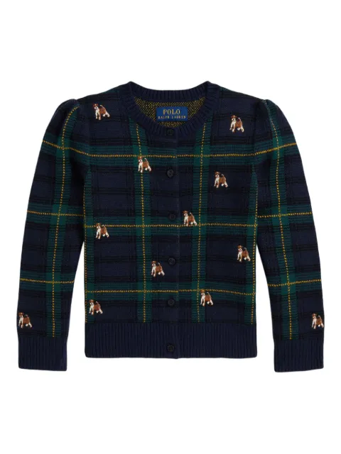 POLO RALPH LAUREN KIDS plaid dog-embroidered cardigan