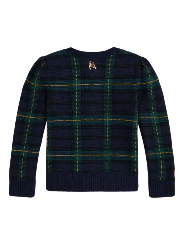 POLO RALPH LAUREN KIDS Plaid dog-embroidered Cardigan | Blue